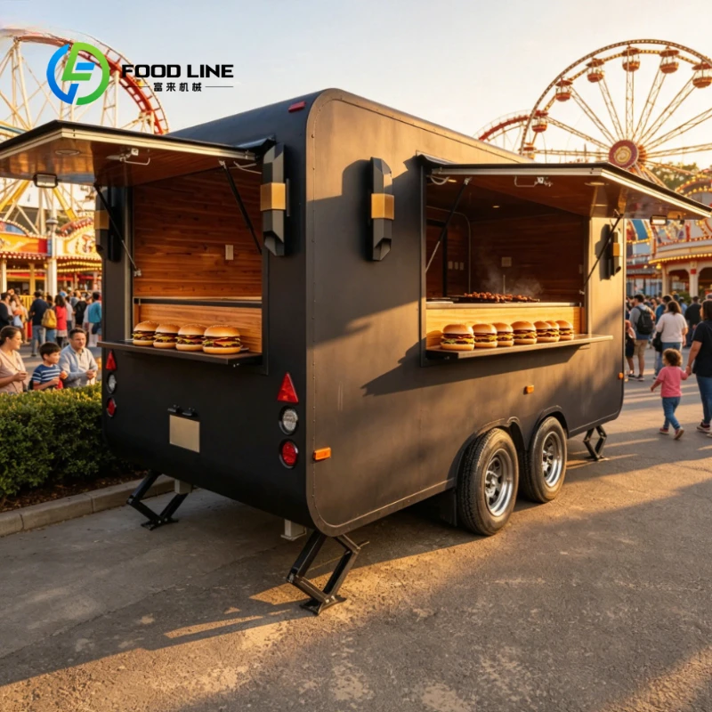 Customized Mobile Food Truck Trailer, All-in-one Coffee Juice Boba Tea Burger Cart for Outdoor Street Fast Food Shop Business