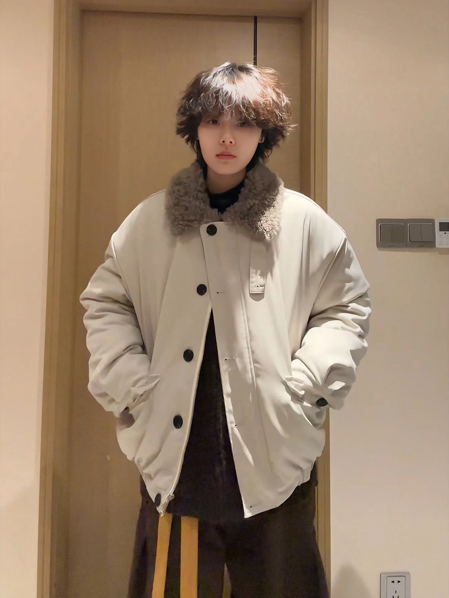 

Lamb Velvet Collar Workwear Cotton Jaet Men's Winter Detroit ort Coat Warm Top Loose Fit Youth Trend Spring Casual