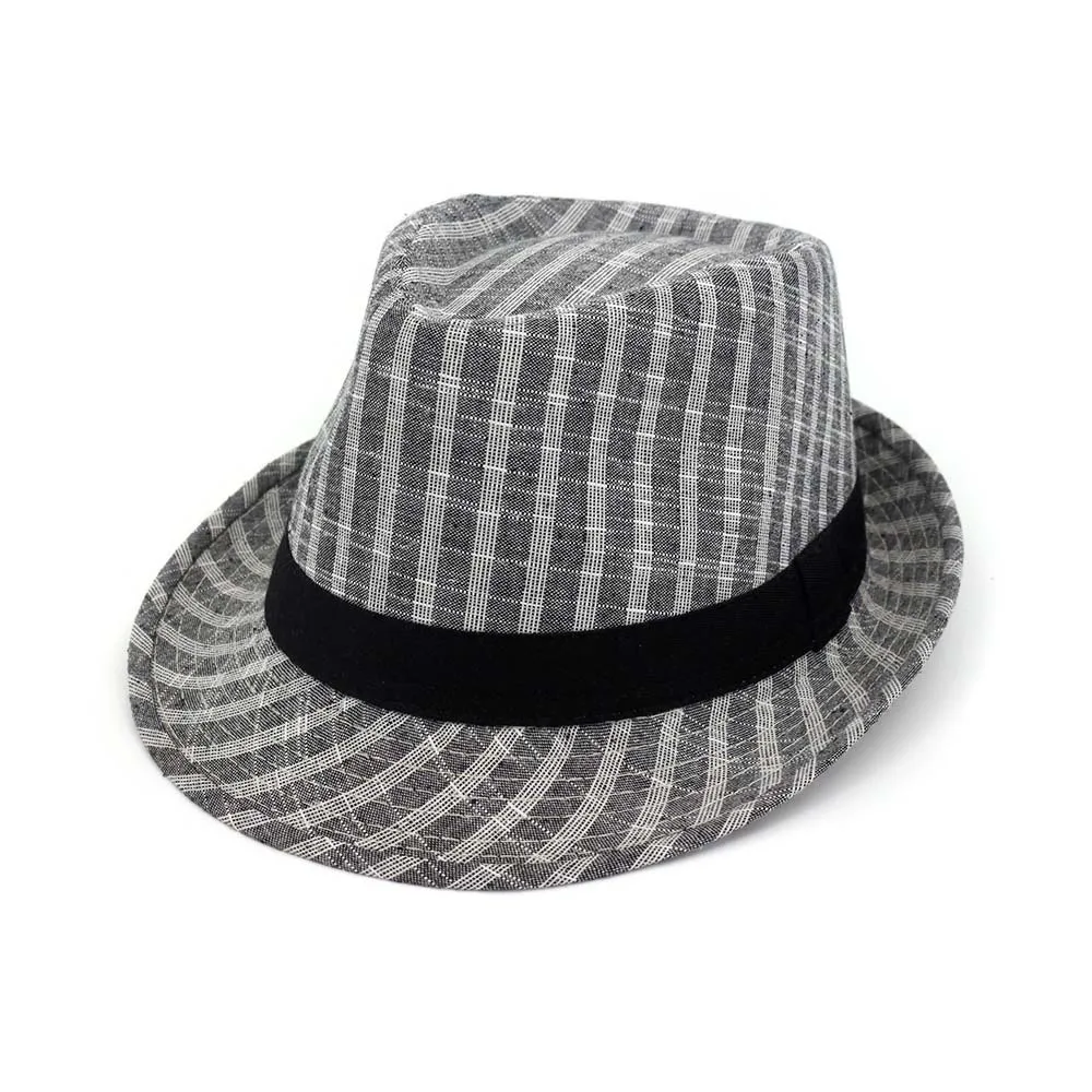 2022 new spring and summer retro men\'s hat fedora top jazz plaid hat adult bowler hat classic jazz hat