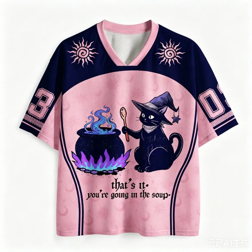 3D Print Retro Funny Magic Cat Sports Breatha Quick-dry Men's Women's V-neck T-shirt Outdoor Street Casual Parent-Child Clothing
