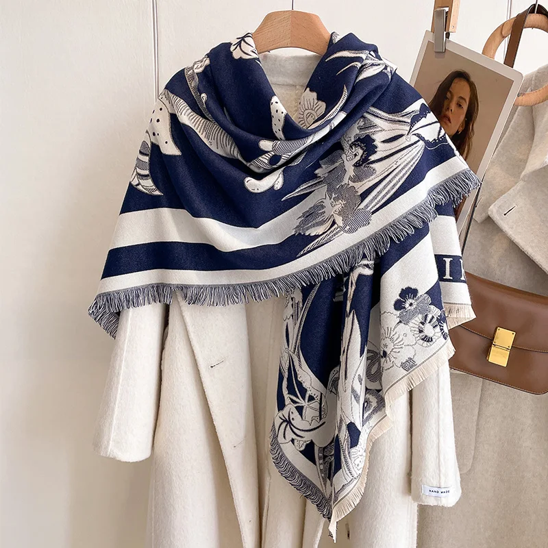 New Luxury Brand Women Winter Cashmere Jacquard Scarf Female Thick Blanket Soft Bufanda Warmth Pashmina Tassel Shawl Kerchief