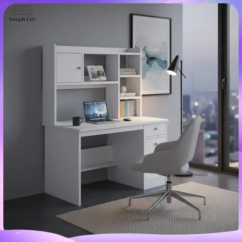 Study Desk with Shelves and Drawers Computer Desk for Students Home Office  Modern L-Shaped Desk Small Space Wooden