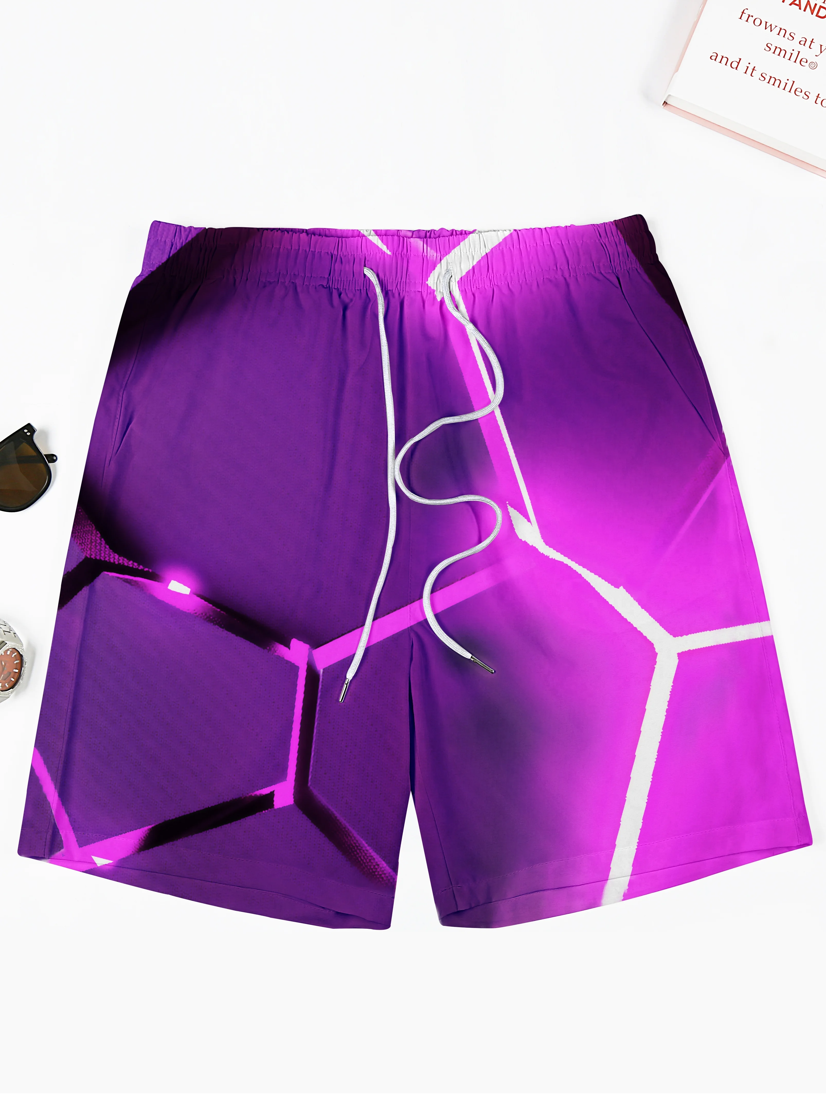 Men's Blue Neon Hexagon Print - Swim Trunk Quick Dry recension och pris