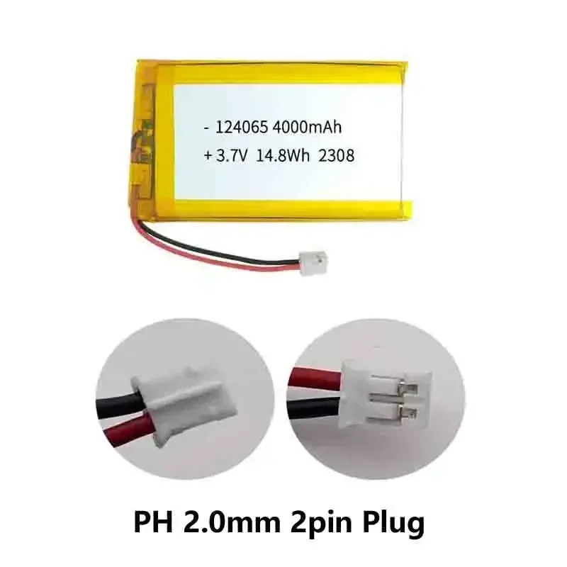 New 4000mAh 3.7V 124065 Polymer Lithium Battery 2.0mm 2pin Plug Hand Warmers Tablet Medical Devices Camera