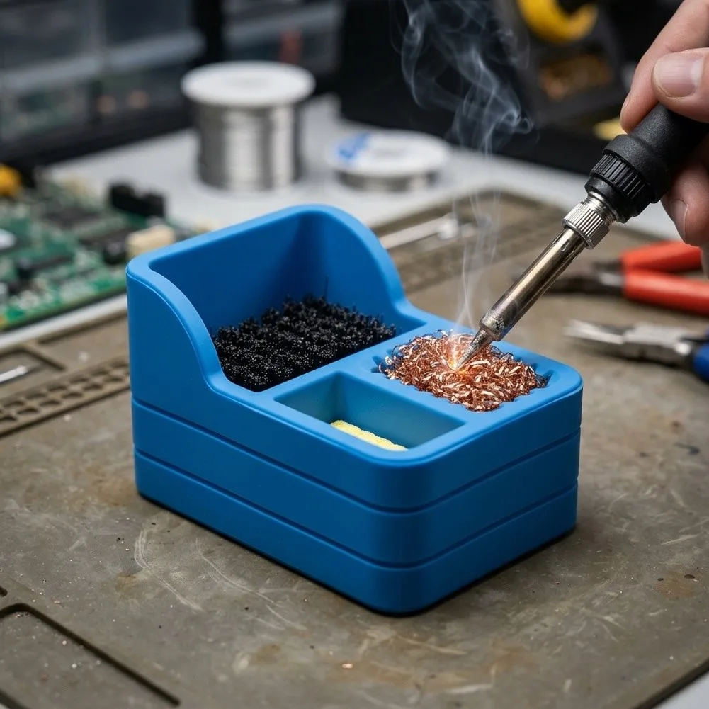 Black 3-in-1 Tip Cleaner Maintenance Tip Cleaning Tool Sponge Cleaner Silicone Heat Resistant Secure Compartment Design