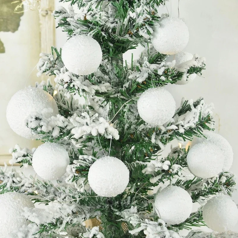 6pcs Round Snow Ball White Christmas Balls Xmas Tree Hanging Pendant Foam Snowball New Year Party Decoration Christmas Supplies