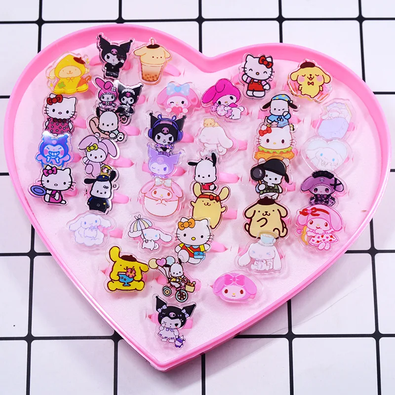 36Pcs/set Ultraman Toys Sanrio Hello Kitty Kid Ring Regulowane pierścionki dla dzieci Kreskówka Dzieci Dziewczyna Pierścionki Serce Box Prezenty