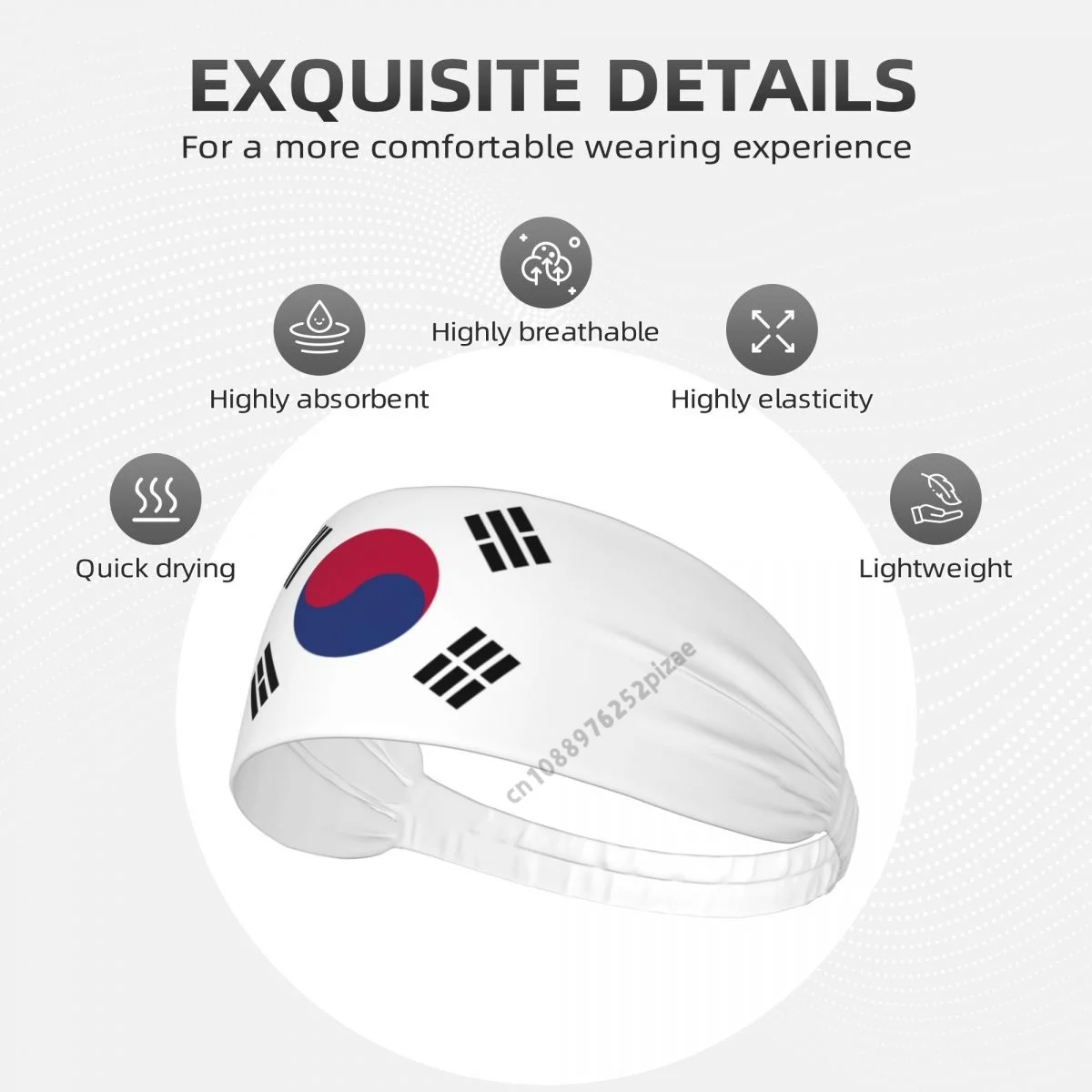 South Korea Flag Men Women Bands Elastic Wide Headbands For Yoga Sports Fitness Exercise Tennis Running Gym Dance Athletic view 3