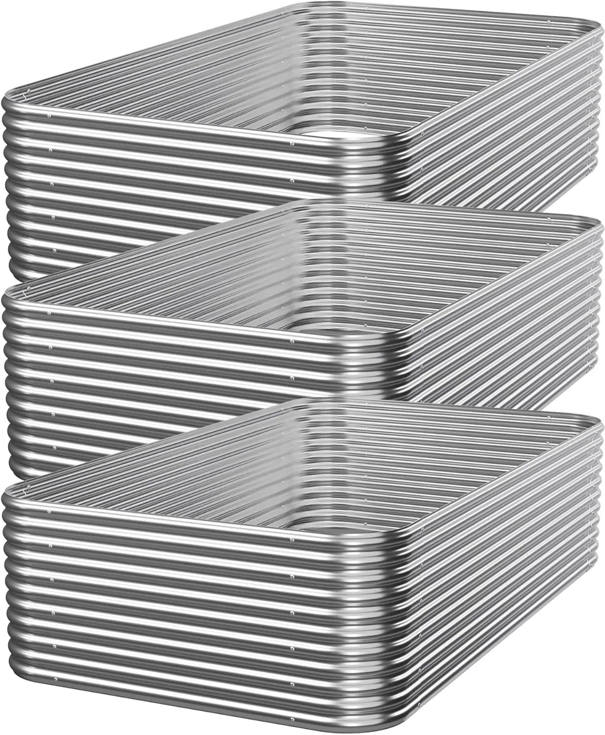 Outdoor Gardening Galvanized Steel Raised Beds in Silver, 3 PCS Tall 4x2ft, Ideal for Vegetables and Flowers