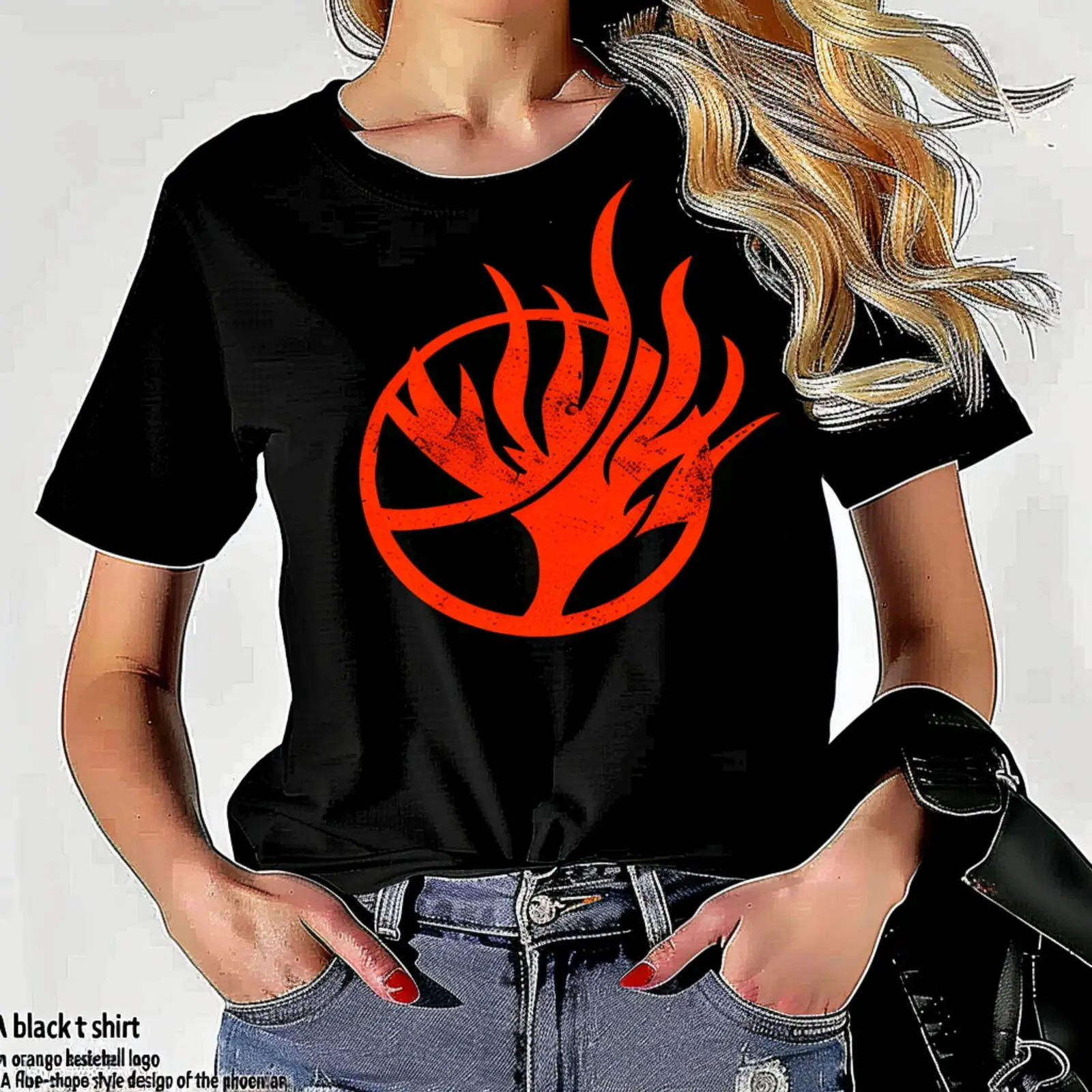 

Black Tshirt Featuring A Vibrant Orange