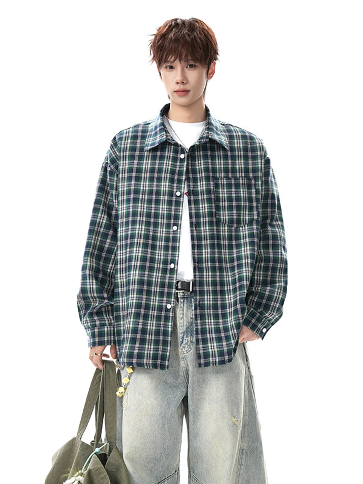 

Мужская рубашка в американском ретро-стиле с полосками, повседневная, свободного кроя, весенняя, модная, в уличном стиле, для ленивого образа, дышащая, удобная, хлопковая.