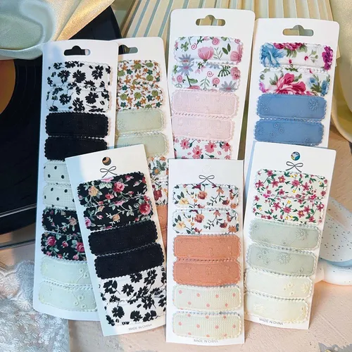 6/10 Uds. Pinza para el pelo con lazo de aleación estampado de algodón de seguridad de color caramelo, flequillo bonito para niños sin dañar los accesorios para el cabello, regalo para niñas