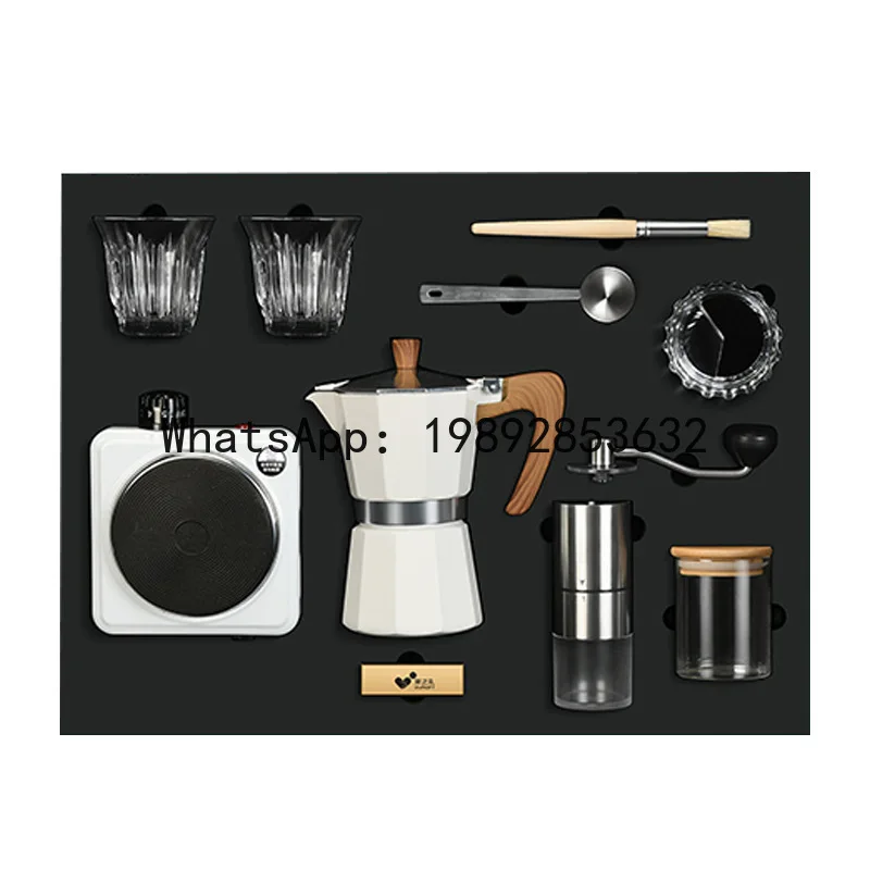 

PYJ hand brew coffee pot double valve mocha pot set hand grind coffee machine set