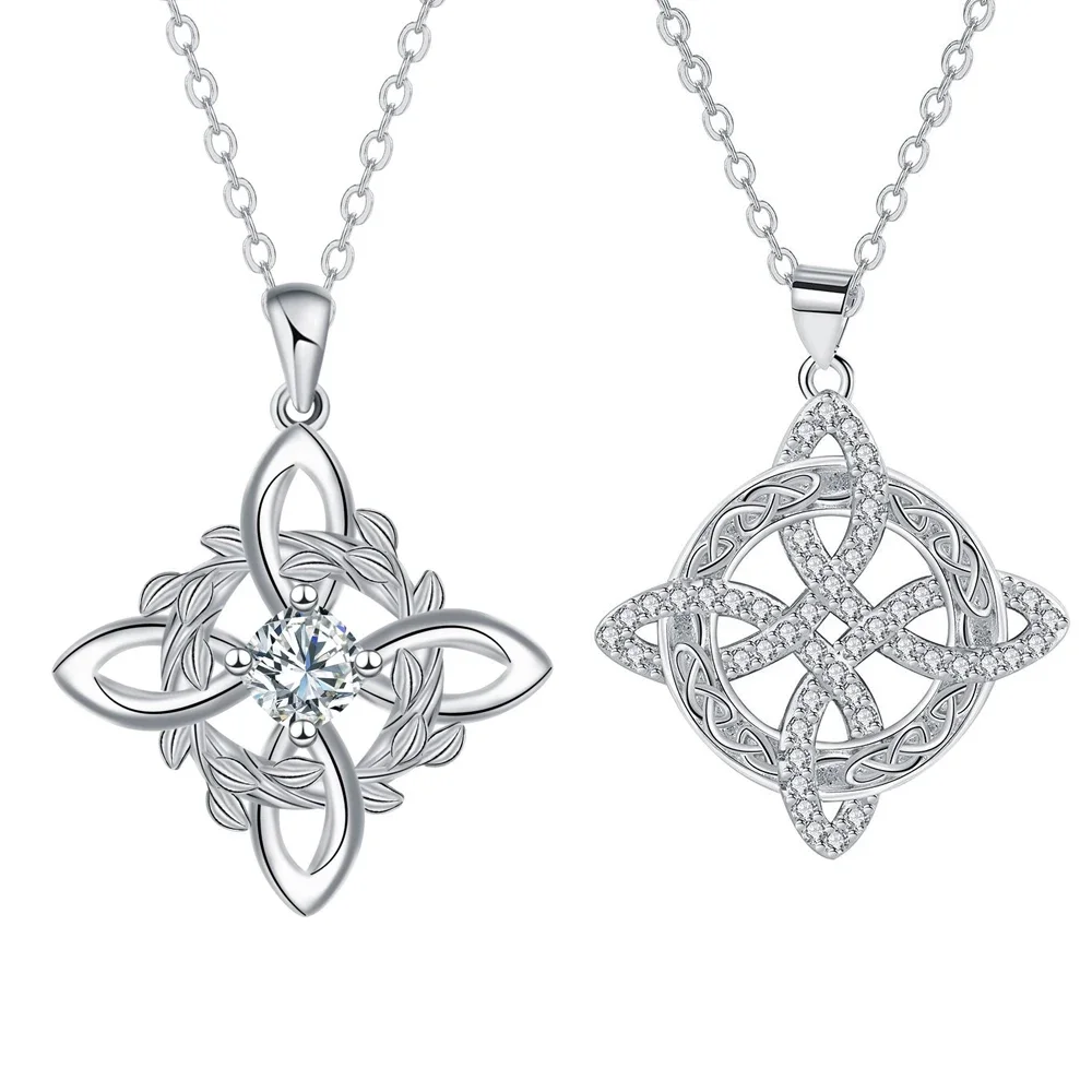 925 التايلاندية الفضة الكلاسيكية الساحرة عقدة قلادة مع الزركون الثالوث عقدة حسن الحظ تشيكوسلوفاكيا سحر الويكا رمز حماية مجوهرات