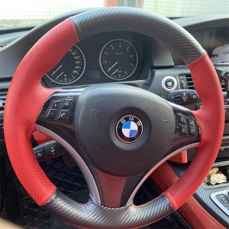 

Hand-stitched carbon fibre genuine Leather Steering Wheel Cover For BMW 1 3 Series E82 E87 130i E90 320i 2008-2013 X1 E84 2011