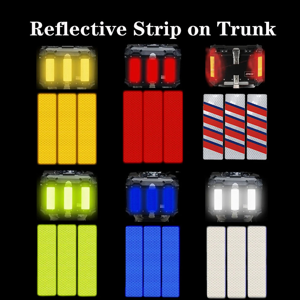 

Side Top Luggage Box Case Motorcycle Reflective Sticker Strips Rear Trunk Anti-collision Decorative Night Safety Warning Strip