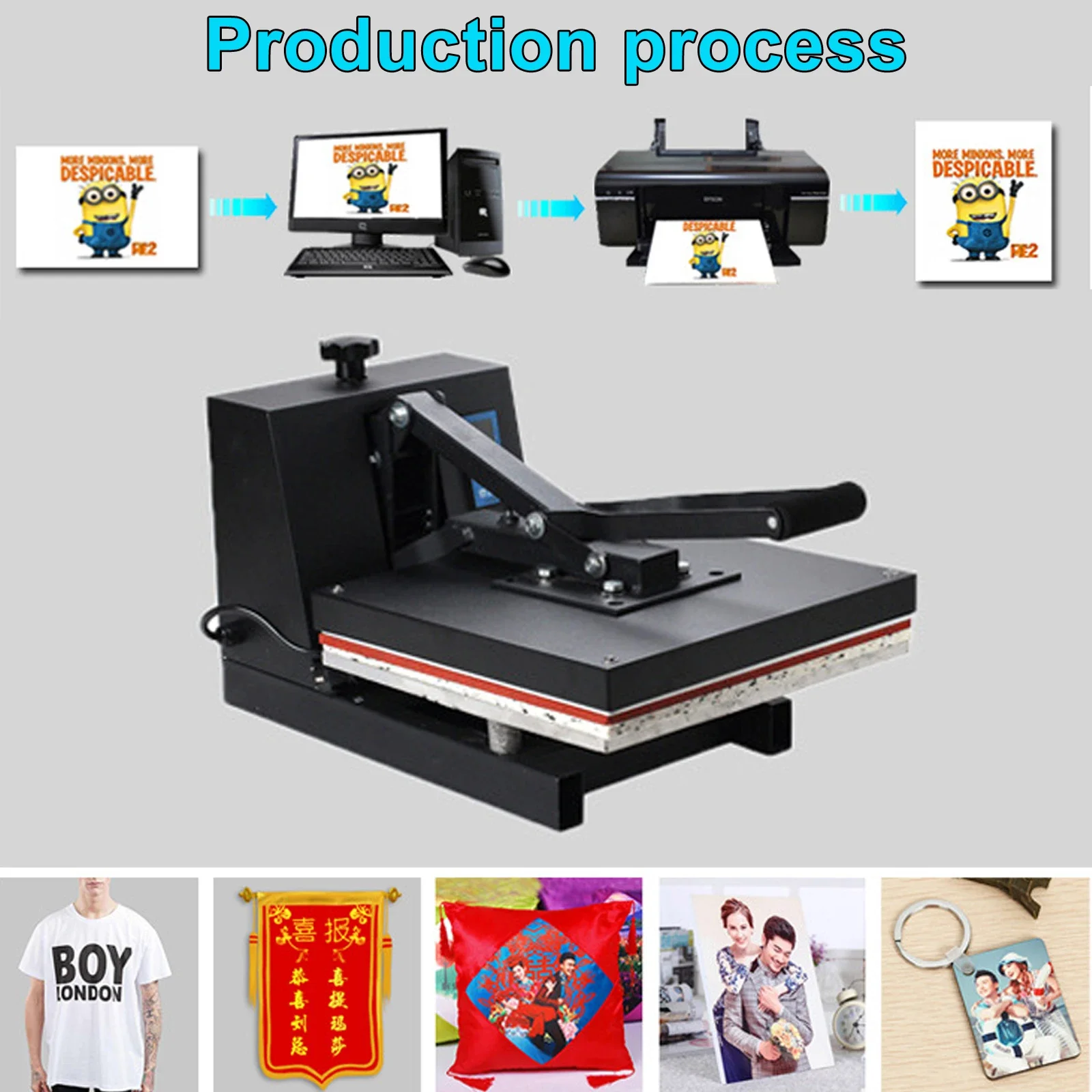1800W Black Automatic Constant Temperature Hot Stamping Machine with LCD Display Screen - Adjustable Time,Temperature & Pressure
