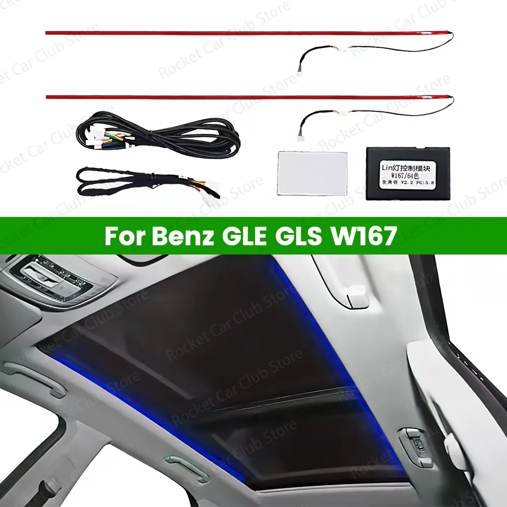 

64 Colours LED Skylight Lights For Mercedes Benz W167 GLE GLS AMG GLE53 Car Interior Multicolor Ambient Light Sunroof Lamp Refit