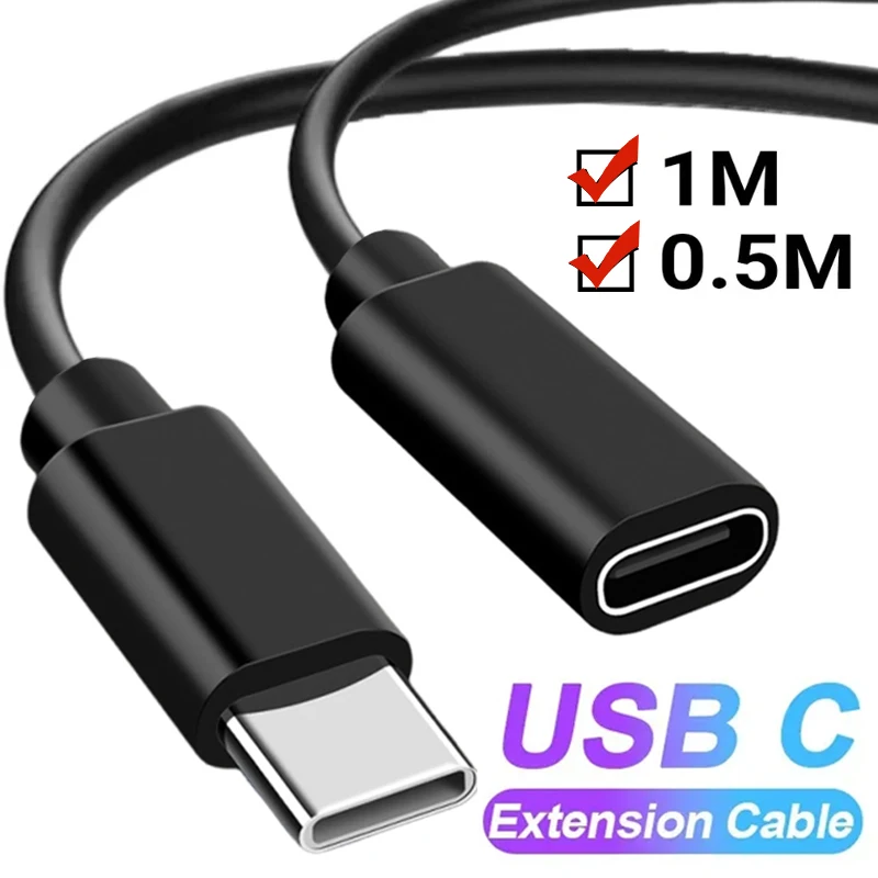 USB C Extension Cable Type C to C Fast Charging Cable For MacBook Pro Video Cable Connector Transmission Extended Cables 0.5M/1M