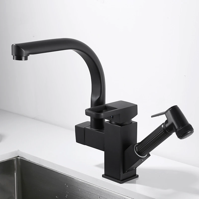 

Chrome plated/black brass kitchen faucet, improved multi-function 360 ° rotation