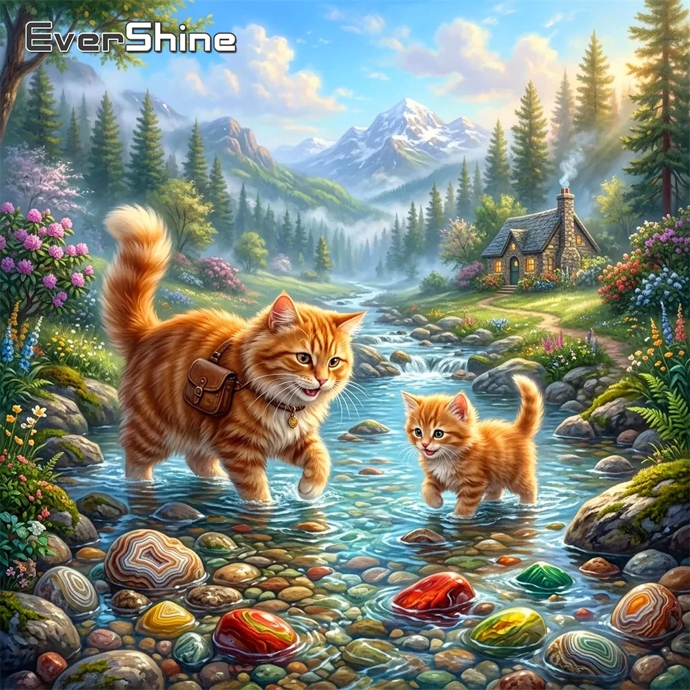 Embroidery Cross Stitch Patterns - Evershine Diamond Mosaic Cat Animal Cross