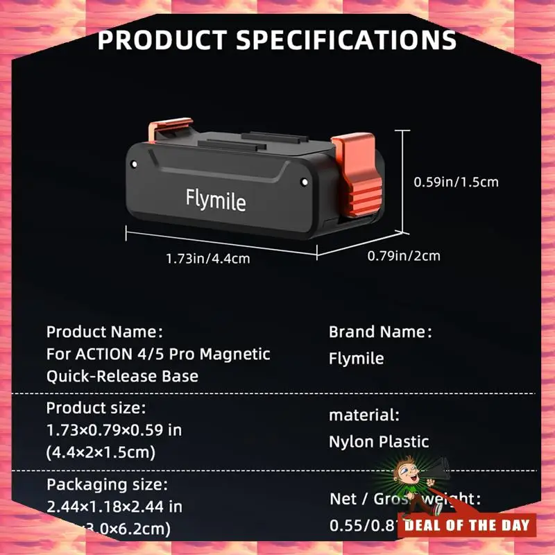 24-Hour Delivery Flymile Cold Shoe Quick Release Magnetic Mount Base For DJI ACTION 4/5 PRO Adapter And 1/4" Screw Mount