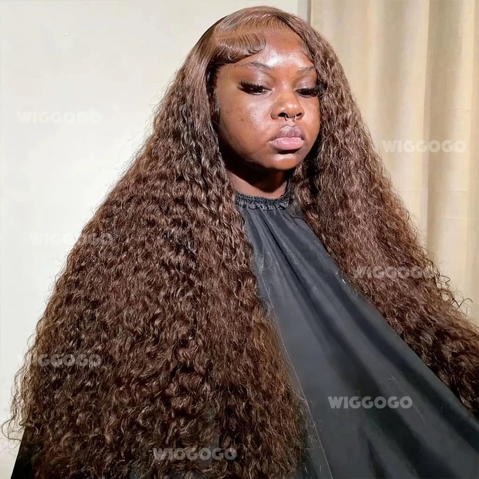 13X6 Chocolate Brown Curly Lace Front Wigs Colored 100% Human Hair Wigs Pre Plucked Deep Wave 13X4 Hd Lace Frontal Brazilian Wig