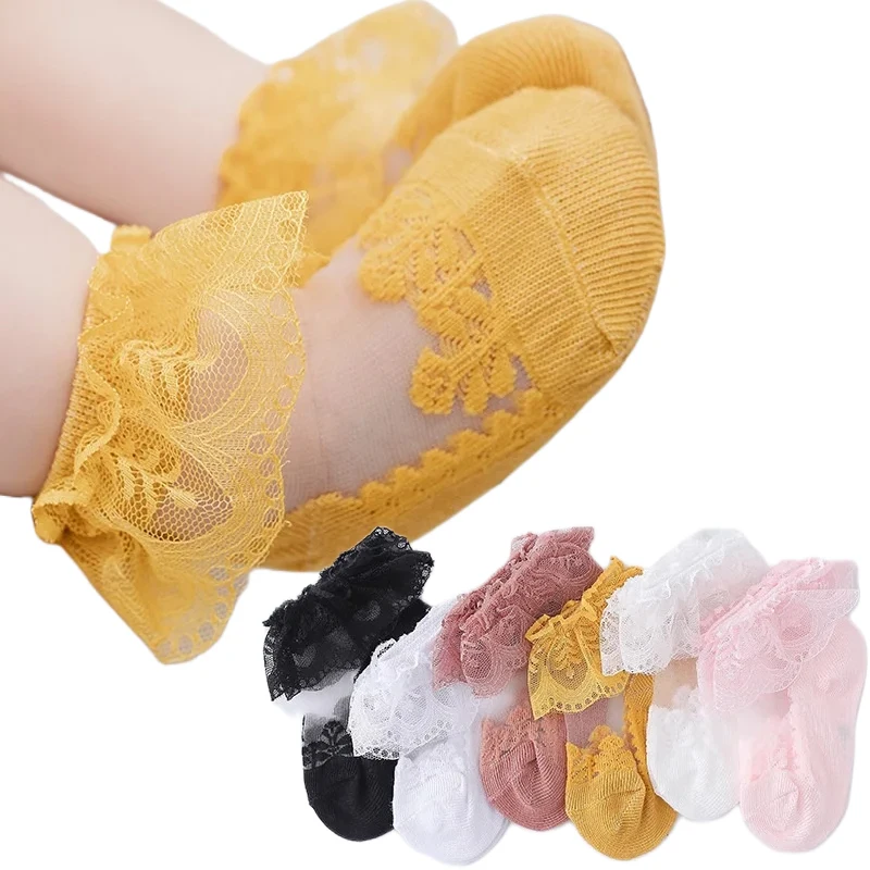 Summer Baby Girls 0-8 Y Ruffle Lace Ultra-Thin Crystal Sheer Socks Kids Girls Princess Ankle Frilly Lace Invisible No Show Socks