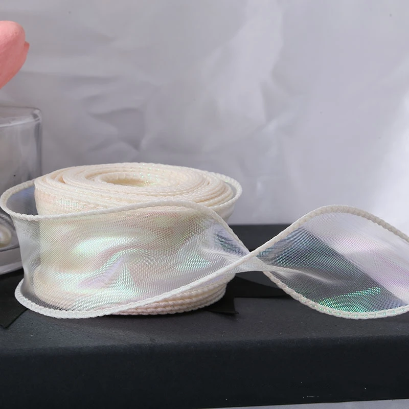 40mm 10yards Fischschwanz Organza Band reflektierende schillernde gewellte Kante Band für Geschenk verpackung DIY Bogen Bouquet Voile Bänder