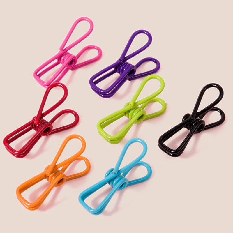 10pcs Colorful Clothespin Stainless Steel Sealing Clip Nonslip DIY Photo Folder Clothes Peg TUnderwear Socks Clamp Small Fixator