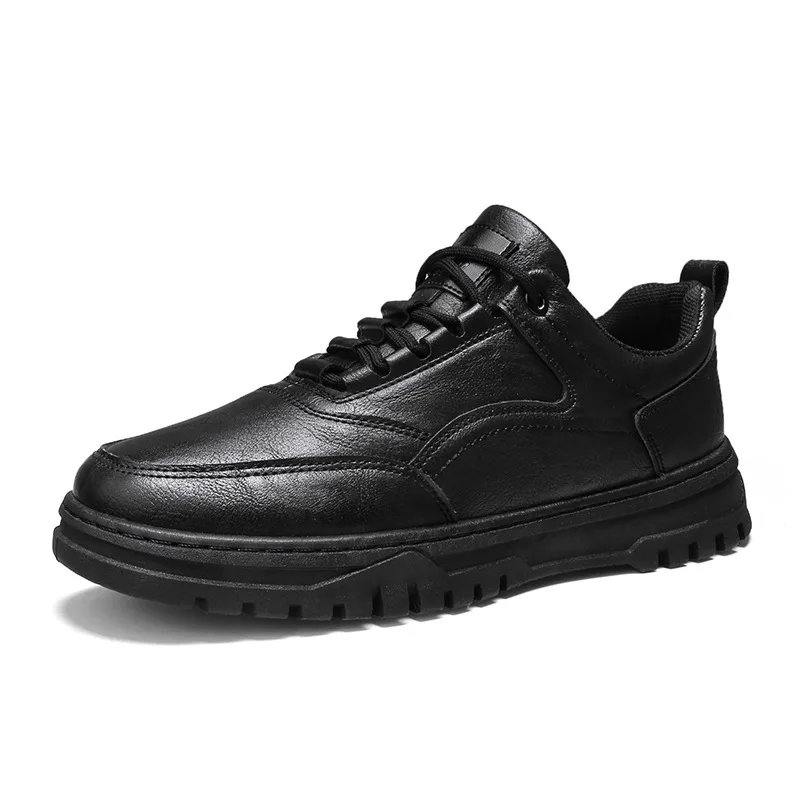 Autumn New Men's Shoes Frock Skin Hide Fur Comfort Korean Casual Board Black PU Leather Fashion Student Sports Lace Up