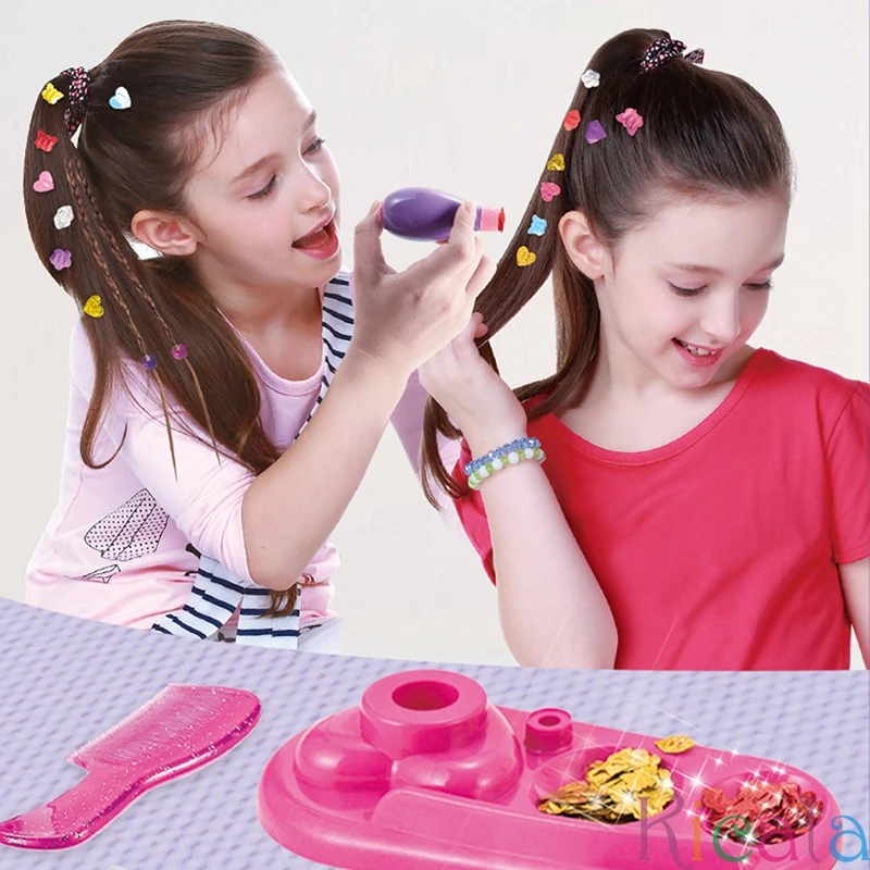 Hair Styling Kit Decoração para Meninas, Conjunto de jóias, Finja Brincar Brinquedos, Bling Diamante Lantejoula, Grampeador Broca, Adesivos Máquina, Presentes