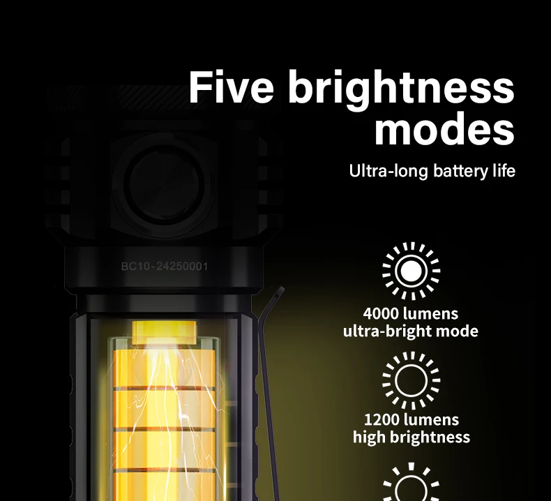 TOWILD BC10 EDC Flashlight Portable Rechargeable 4000lm IPX8 High Power Led Flashlight 21700 Torch For Camping Outdoor Lighting