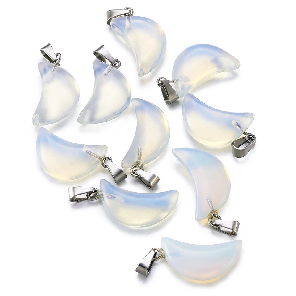 10pcs Natural Stone Pendant White Clear Opalite Moon Charms Gemstone Pendants For DIY Jewelry Making Necklace Keychain Accessory