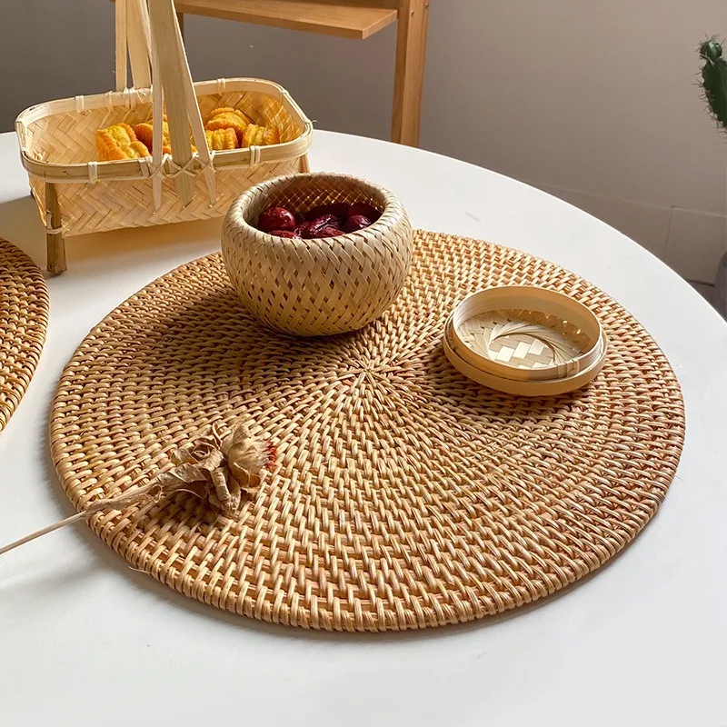 Rattan Woven Placemat, Oval, Round Table Mats, Non Slip, Heat Resistant, Natural, Multipurpose Placemat