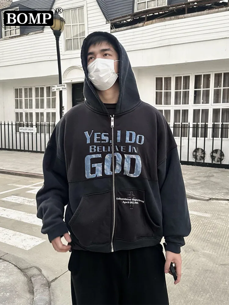 

[BOMP] 2024 Autumn Men ERD's 23FW believes in the divine slogan: patchwork fabric zipper silhouette hooded boxy New Fashion