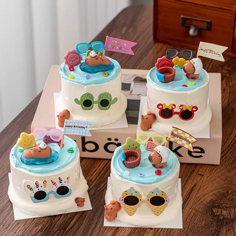 Capybara-Kuchenaufsatz, Capybara-Geburtstagsparty-Dekoration, Kunststoff, Capybara-Puppe für Kinder, alles Gute zum Geburtstag, Party, Kuchendekoration – Detail 4