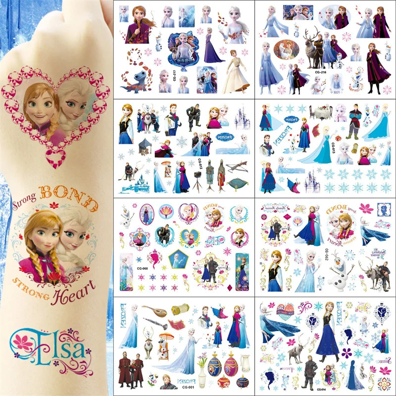 Disney Anime Frozen Elsa Tattoo Stickers Kawaii Disney Princess Anna Stickers Cartoon Children Tattoo Stickers Toys Kids Gifts