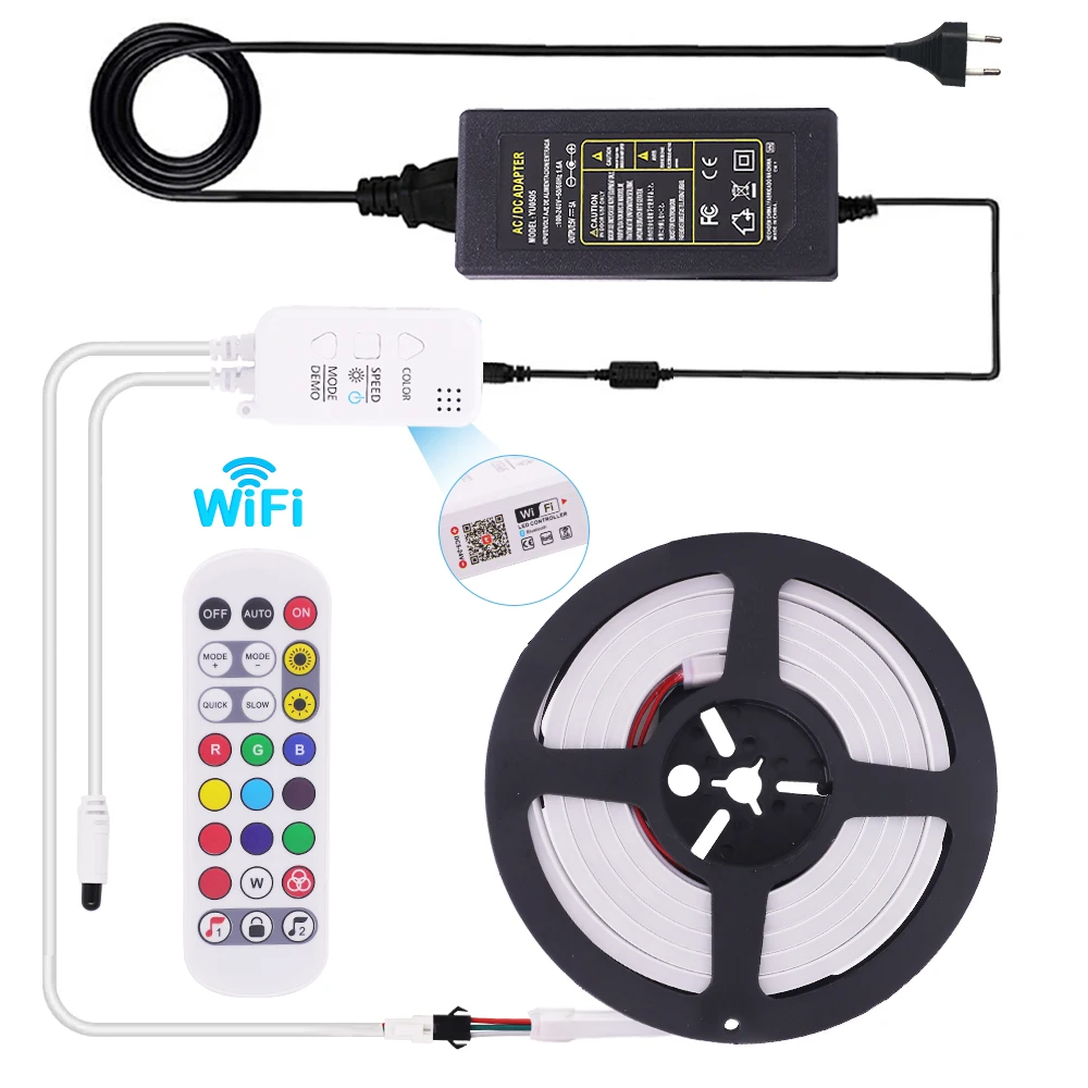 Diodo emissor de luz de néon ws2812b rgb led luz de tira usb dc5v wifi à prova d60 água 60leds flex neon sinal sílica gel endereçável inteligente neon corda luz