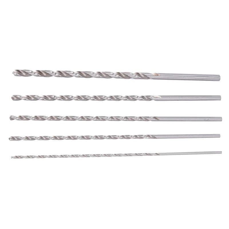 A23T 10Pcs Extra Long HSS Twist Drill Bit Set, 2-5mm Straight Shank High-Speed Steel Drill for Wood, Plastic, Aluminum