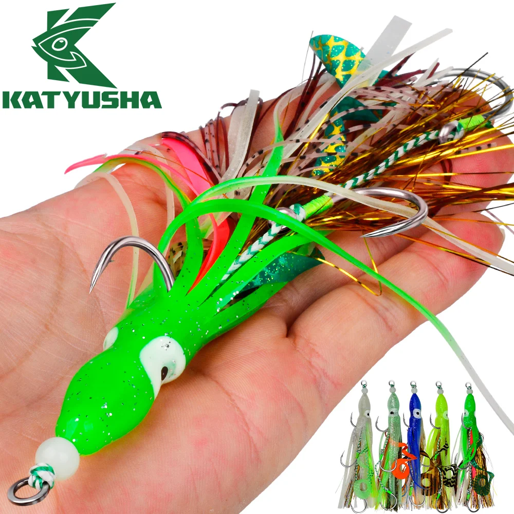 

KATYUSHA Squid Shaped Soft Biomimetic Luminescent Bait Realistic Tentacle Rubber Swimming Bait 1/5PCS Tuna Grouper Fishing Lures