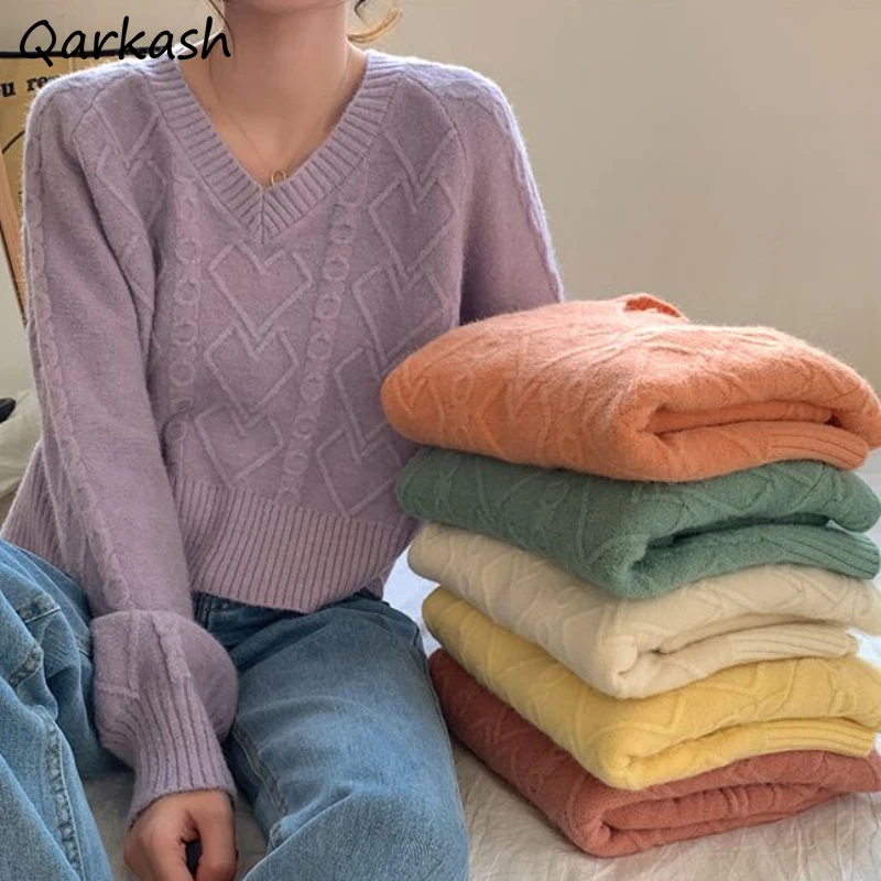 Pullovers Sweaters Women Clothing 6 Colors Temper Solid Vintage Knitted Casual Autumn Lady Harajuku Korean Style Minority Daily