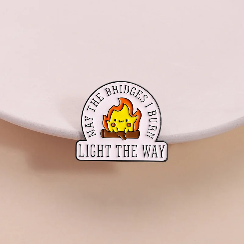New round flame pattern metal badge English quotation brooch creative bag decoration brooch accessories