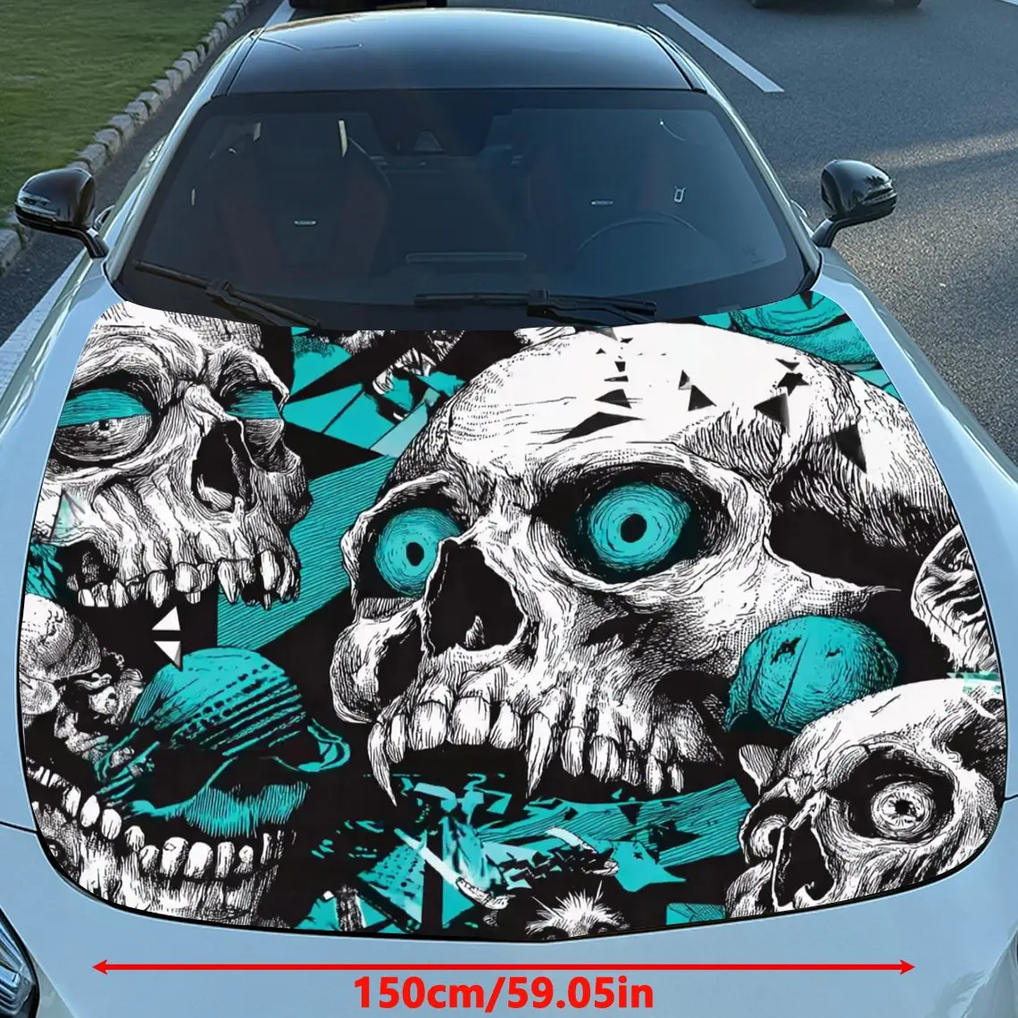 Graffiti Skeleton Car Hood PVC Sticker, Durable Vinyl Wrap Film Suitable For Most Vehicles, Car Hood Protective Film Gift