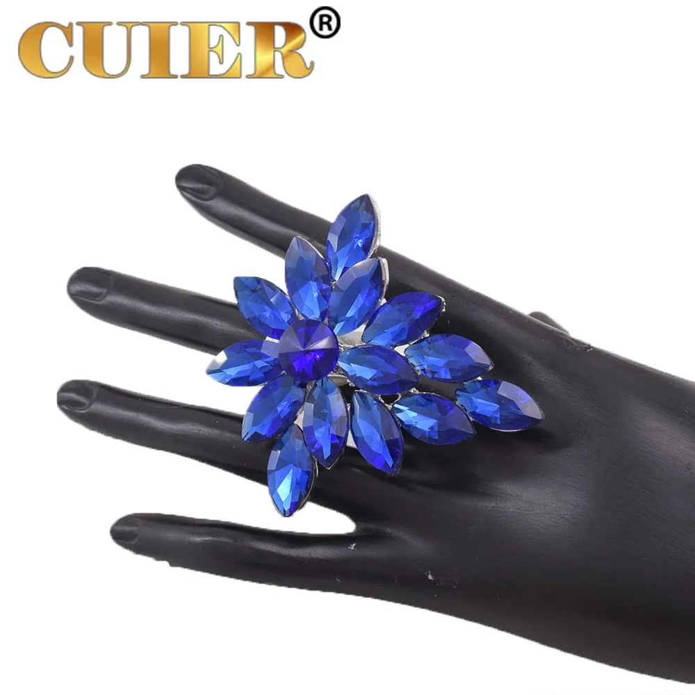 CUIER 6.5*7cm Stand out Shiny Glass Gemstones Women Rings Accessories for Fashion Female Alloy Ring Jewelry for Wedding