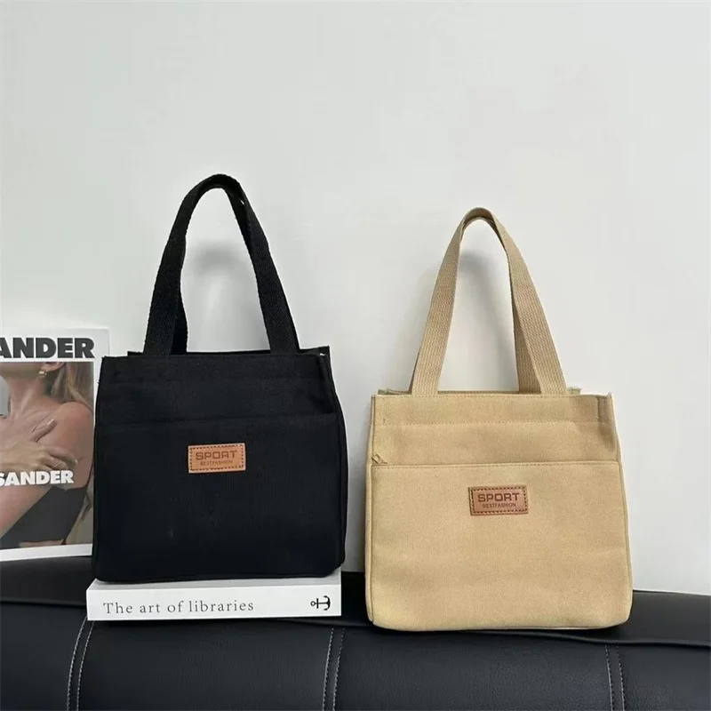 Simple Commuting Canvas Large Capacity Bento Tote Bag Office Worker Lunch Handbag