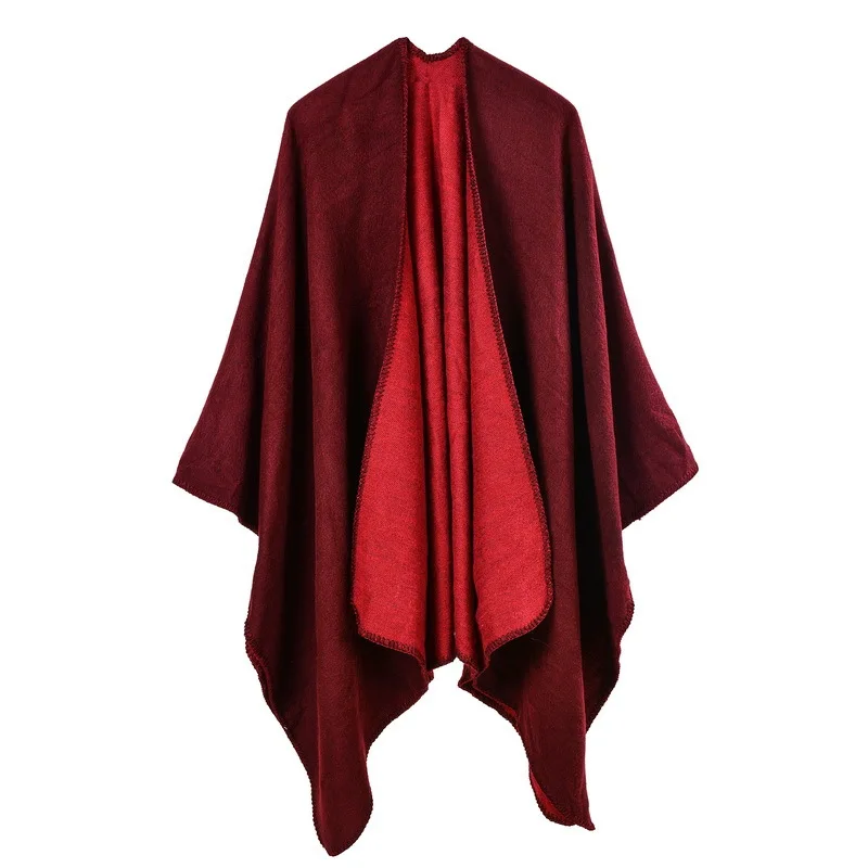 Autunno inverno tinta unita imitazione Cashmere grande forchetta scialle caldo mantello monocromatico poncho mantelle rosso