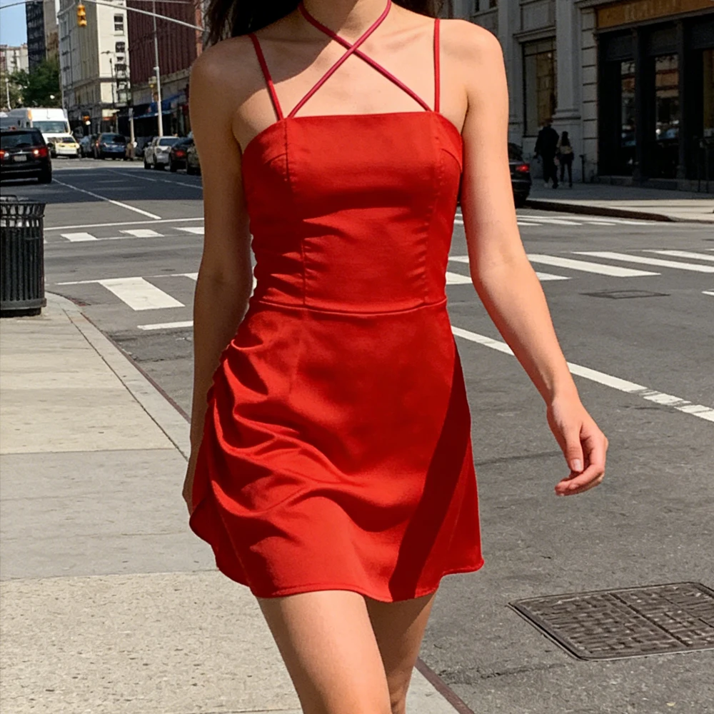 

Женское летнее сексуальное мини-платье на бретельках, однотонное, с глубоким вырезом, без рукавов, с открытой спиной, квадратным вырезом, А-силуэт, для клуба и вечеринок