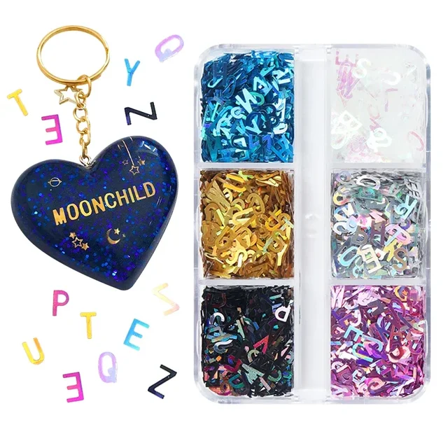 Holograficzny brokat angielski alfabet płatki żywica silikonowa wypełniacz form laserowy list cekiny na żywicę epoksydową wypełnienie Handmade DIY