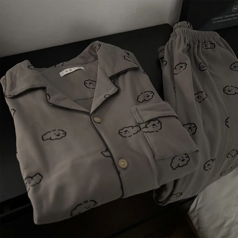 

Casual Dog Print Men's Pajamas Wear Basic Long Sleeve Trousers Two Suit Homewear Men's Sleepwear Autumn Winter New Pajamas Set